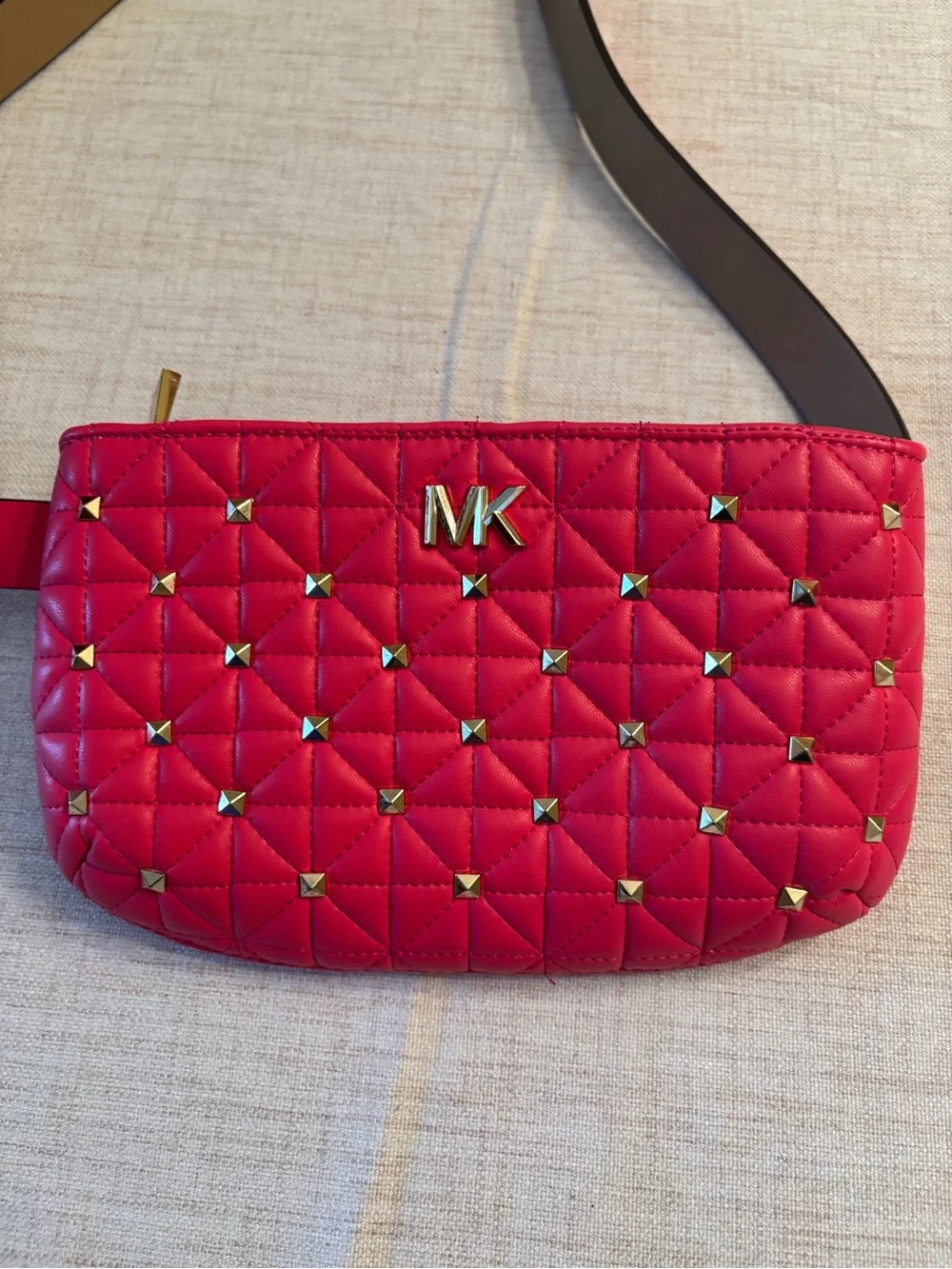 Michael Kors Quilted Red Studded Belt Bag L/XL NWT